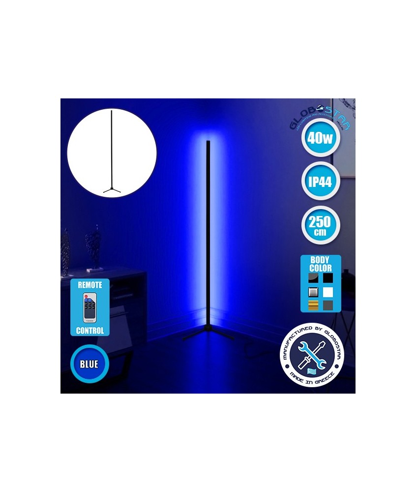 Μοντέρνο Minimal Επιδαπέδιο Μαύρο Φωτιστικό 250cm LED 40 Watt με Ασύρματο Χειριστήριο RF & Dimmer Μπλε GloboStar ALIEN Design GLOBO-250-6